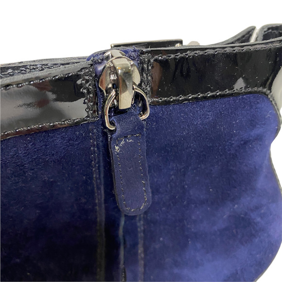 Tod's Women Boots Navy Suede Velvet Patent Leather Ankle Booties Zip 9.5 / 41 - Picture 3 of 8